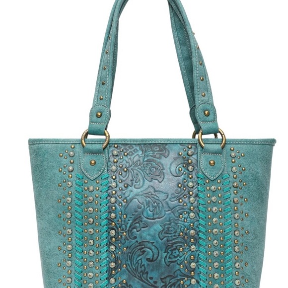 Montana West Handbags - Montana West Teal Studded concealed to carry tote